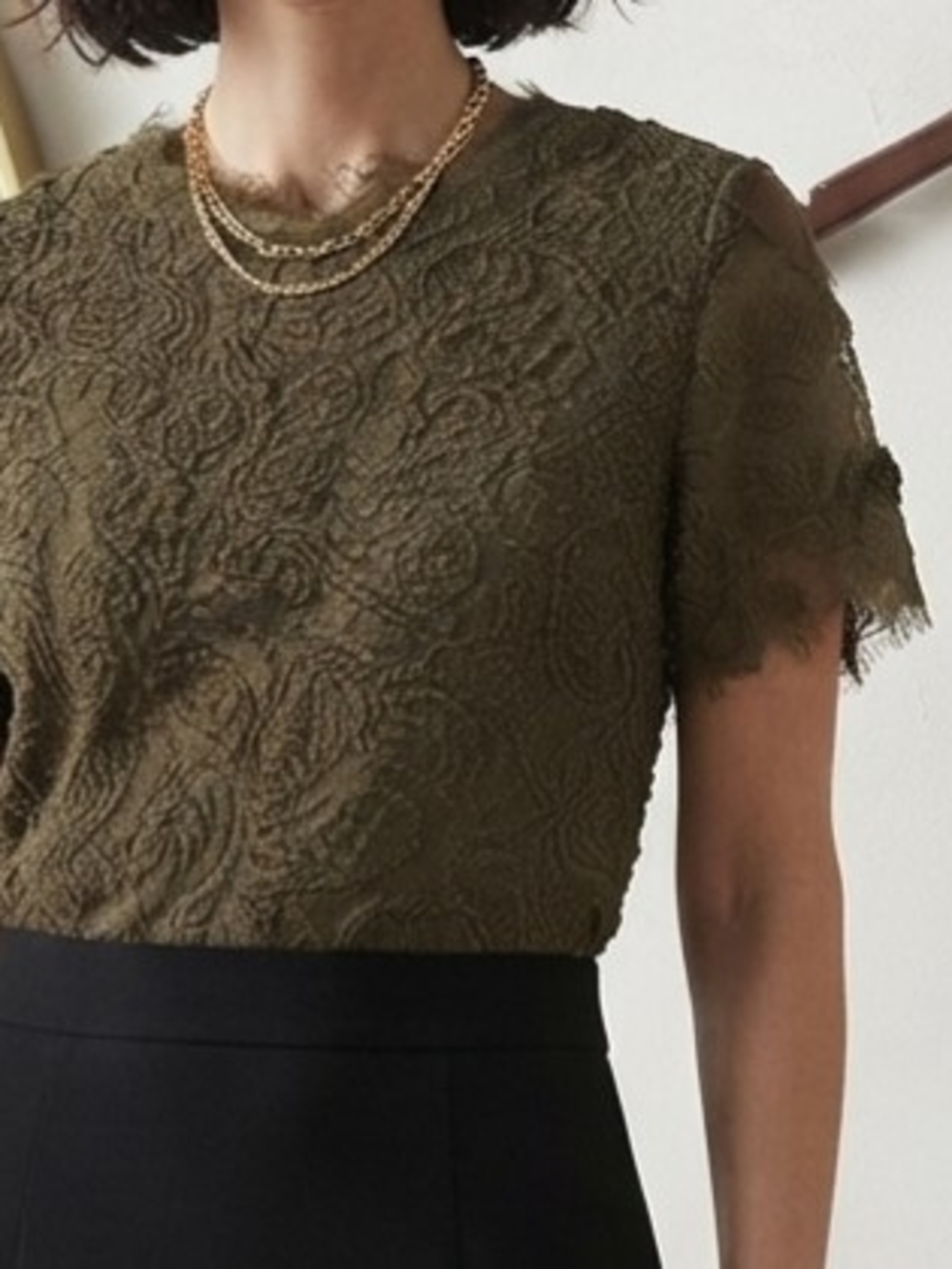 Zara Olive Lace Short Sleeve Blouse
